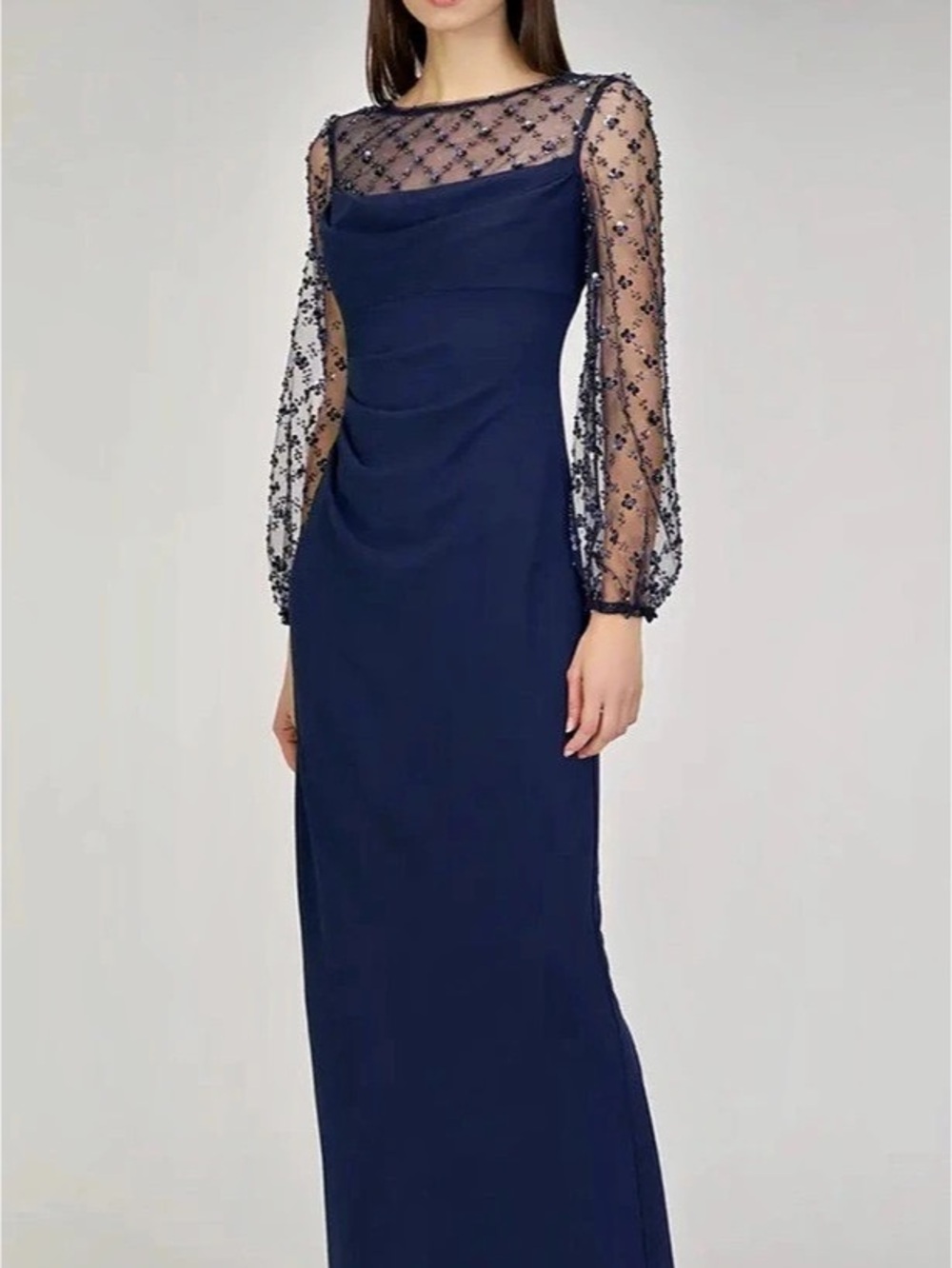 JS Collections Daphne Embroidered Sequin Column Gown Maxi Dress